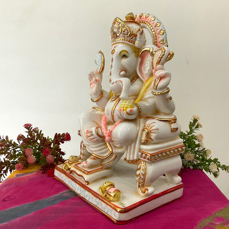 17.5” Ganesha Marble Dust & Resin Idol - Hindu God Statue - Ganpati Decorative Statue for Home Decor - Housewarming Gift - Crafts N Chisel - Indian Home Decor USA