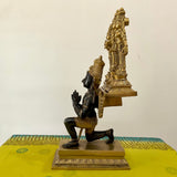 17 Inches Garuda Vishnu With Shridevi And Bhudevi Brass Idol - Dual Colour Finish - Decorative Home Decor - Crafts N Chisel - Indian Home Decor USA