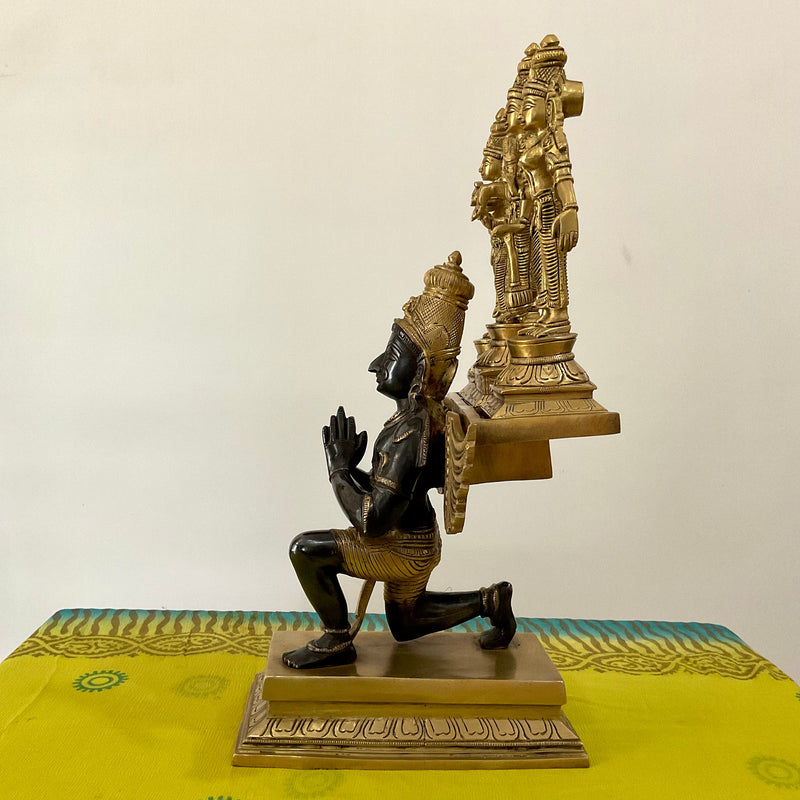 17 Inches Garuda Vishnu With Shridevi And Bhudevi Brass Idol - Dual Colour Finish - Decorative Home Decor - Crafts N Chisel - Indian Home Decor USA