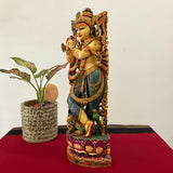 17 Inches Krishna Marble Dust & Resin Colourful Idol - Decorative Figurine - Crafts N Chisel - Indian Home Decor USA