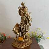 17” Lord Krishna & Cow Brass idol - Krishna Statue for Indian Decor - Crafts N Chisel - Indian Home Decor USA