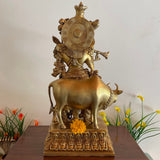 17” Lord Krishna & Cow Brass idol - Krishna Statue for Indian Decor - Crafts N Chisel - Indian Home Decor USA