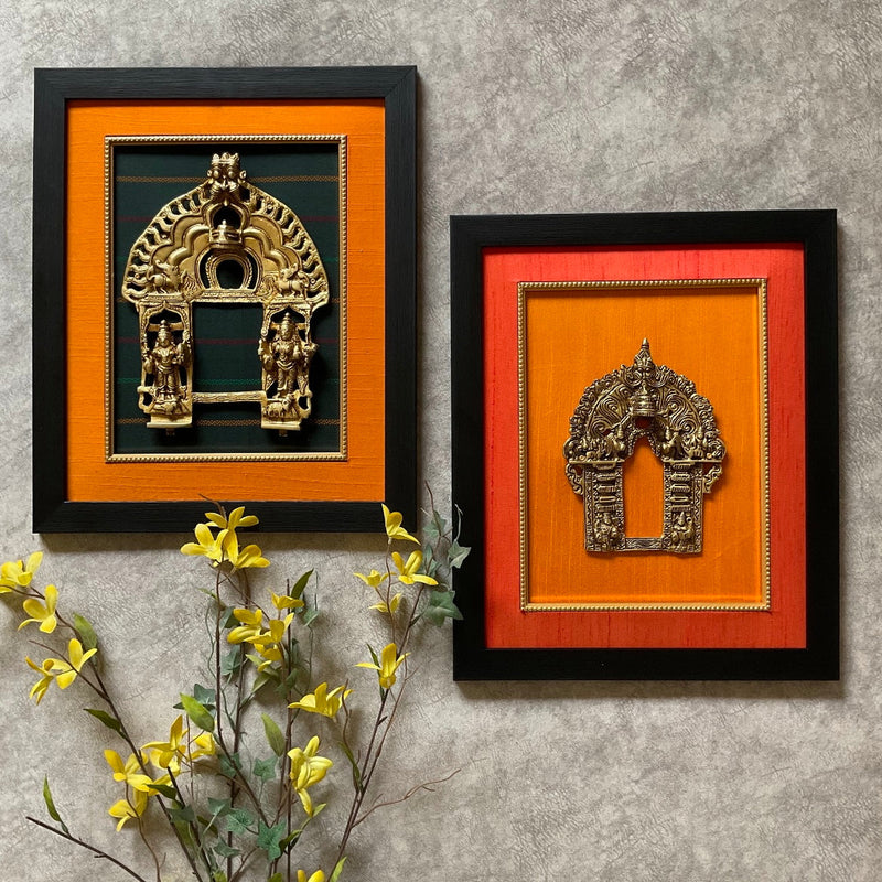 Framed Brass Prabhavali (Set of 2) - Ethnic Wall Decor - Crafts N Chisel - Indian Home Decor USA
