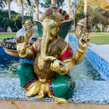 18” Lord Ganesh Brass Stonework Idol - Decorative Figurine - Crafts N Chisel - Indian Home Decor USA