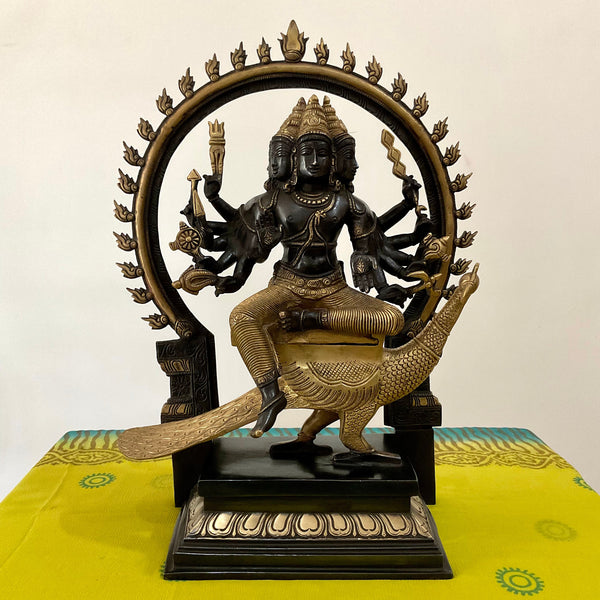 18 Inches Lord Murugan Swamy Kartikeya Brass Idol - Dual Colour Finish - Decorative Figurine - Crafts N Chisel - Indian Home Decor USA