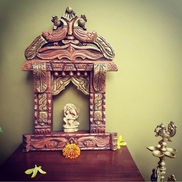 18” Peacock Decorative Wooden Jharoka - Wall Decor - indian wall decor - Crafts N Chisel usa