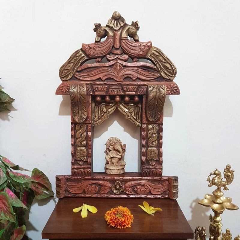18” Peacock Decorative Wooden Jharoka - Wall Decor - indian wall decor - Crafts N Chisel usa