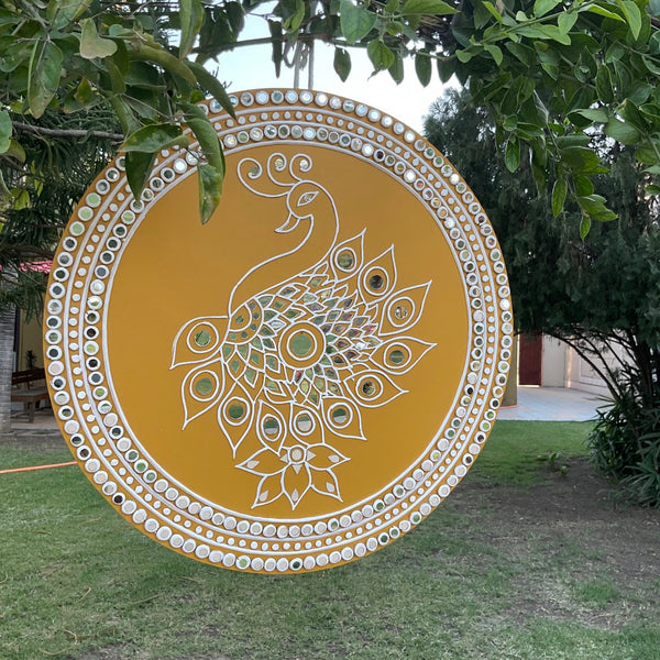 Lippan Art Peacock Wall Hanging - Clay Mirror Wall Decor - Crafts N Chisel - Indian Home Decor USA