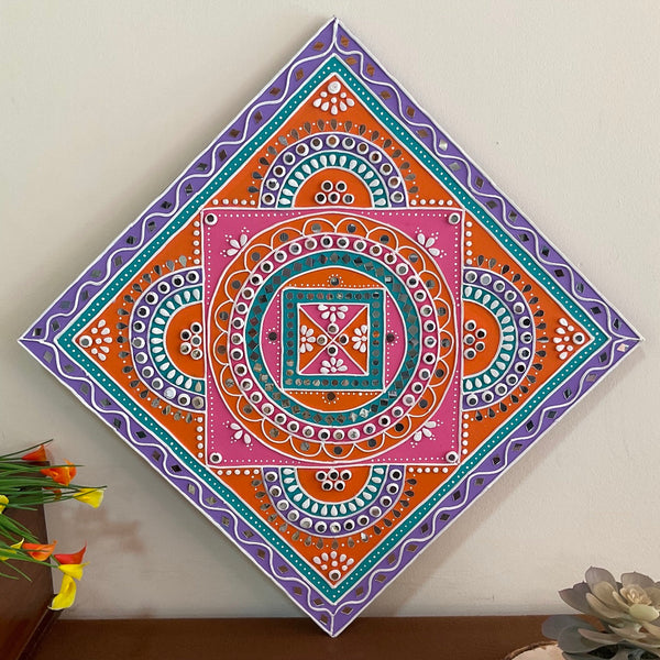 18” Square Multicolour Lippan Art Wall Hanging - Clay Mirror Wall Decor - Crafts N Chisel - Indian Home Decor USA