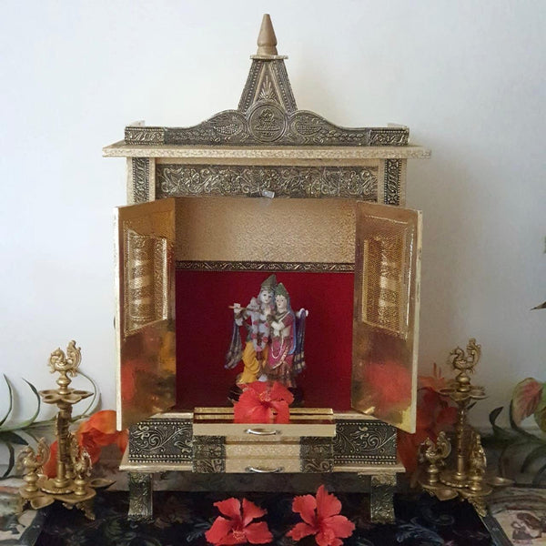 14” Wooden Temple (Mandir) - Crafts N Chisel - Indian home decor - Online USA