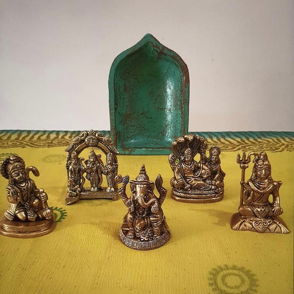 2.5” God Brass Idols (Set of 5) - handcrafted Stonework - Ganpati Decorative Statue for Home Decor - Housewarming Gift - Crafts N Chisel - Indian Home Decor USA