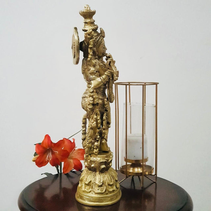 20” Lord Krishna Brass Idol - Decorative Figurine-Crafts N Chisel-Indian Handicrafts Online USA