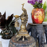 20” Sitting Peacock Diya & Bell (Set of 2) - Handmade Brass lamp - Decorative Decor - Crafts N Chisel - Indian Home Decor USA