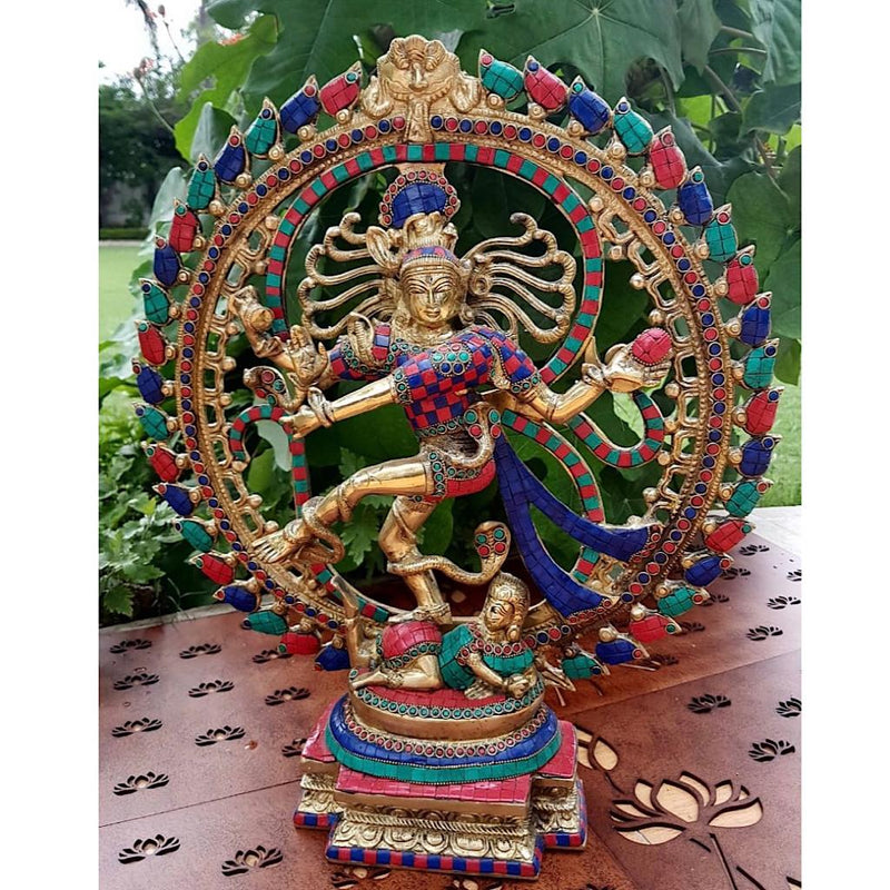 21" Dancing Lord Natraj Idol Brass stonework statue - Indian home decor - Online USA