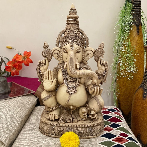 21” Ganesha Marble Dust & Resin Idol - Hindu God Statue - Decorative Murti - Crafts N Chisel - Indian Home Decor USA