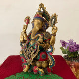 21” Lord Ganesh Brass Idol With Stonework - Handcrafted Ganpati Decorative Statue for Home Decor - Housewarming Gift - Crafts N Chisel - Indian Home Decor USA