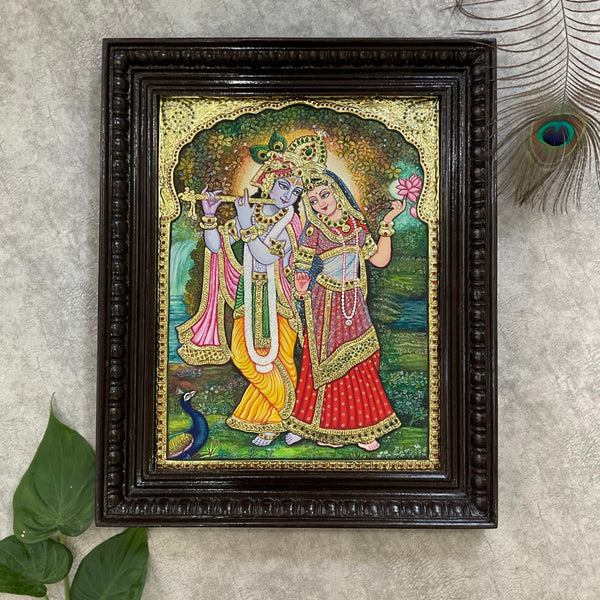 20” Radha Krishna 3D Tanjore Painting - Traditional Wall Art - Crafts N Chisel - Indian Home Decor USA