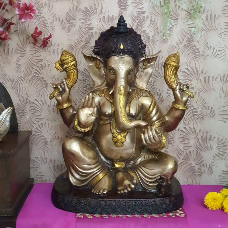 22” Lord Ganesh Brass Idol - Decorative Figurine-Crafts N Chisel - Indian handicrafts home decor online USA