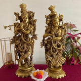 25” Brass Idol of Radha Krishna - Handmade Decorative Figurines - Crafts N Chisel - Indian Home Decor USA