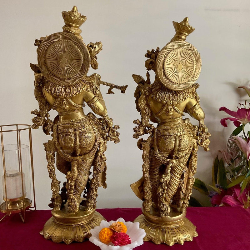 25” Brass Idol of Radha Krishna - Handmade Decorative Figurines - Crafts N Chisel - Indian Home Decor USA