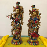 25 inches Radha Krishna Idol Brass Stonework - Handmade Decorative Figurines - Crafts N Chisel - Indian Home Decor USA