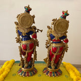 25” Brass Idol of Radha Krishna Stonework - Handmade Decorative Figurines - Crafts N Chisel - Indian Home Decor USA