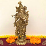 25” Brass Krishna Idol - Handmade Decorative Figurines - Crafts N Chisel - Indian Home Decor USA