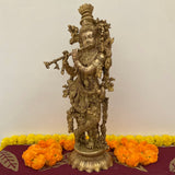 25” Brass Krishna Idol - Handmade Decorative Figurines - Crafts N Chisel - Indian Home Decor USA