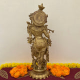 25” Brass Krishna Idol - Handmade Decorative Figurines - Crafts N Chisel - Indian Home Decor USA