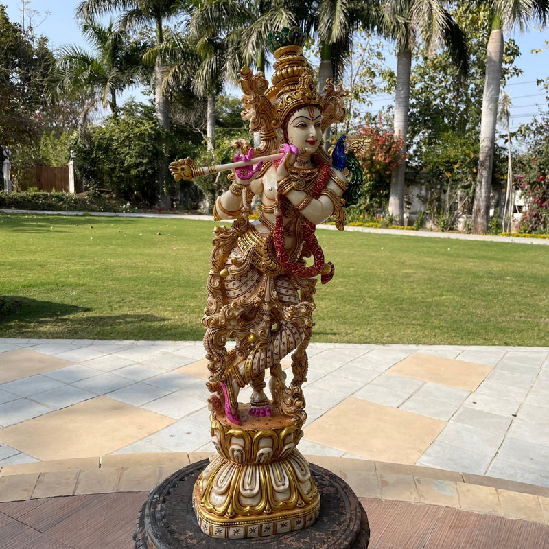 29” Krishna Marble Dust & Resin Idol - Krishna Statue Decorative Figurine - Crafts N Chisel - Indian Home Decor USA