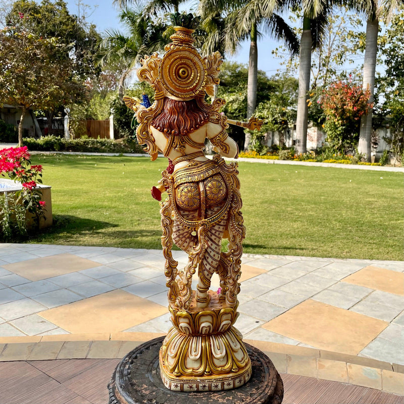 29” Krishna Marble Dust & Resin Idol - Decorative Figurine - Crafts N Chisel - Indian Home Decor USA