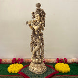 29” Krishna Marble Dust Idol Ivory Finish - Decorative Figurine Home Decor - Crafts N Chisel - Indian Home Decor USA