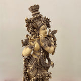 29” Krishna Marble Dust Idol Ivory Finish - Decorative Figurine Home Decor - Crafts N Chisel - Indian Home Decor USA