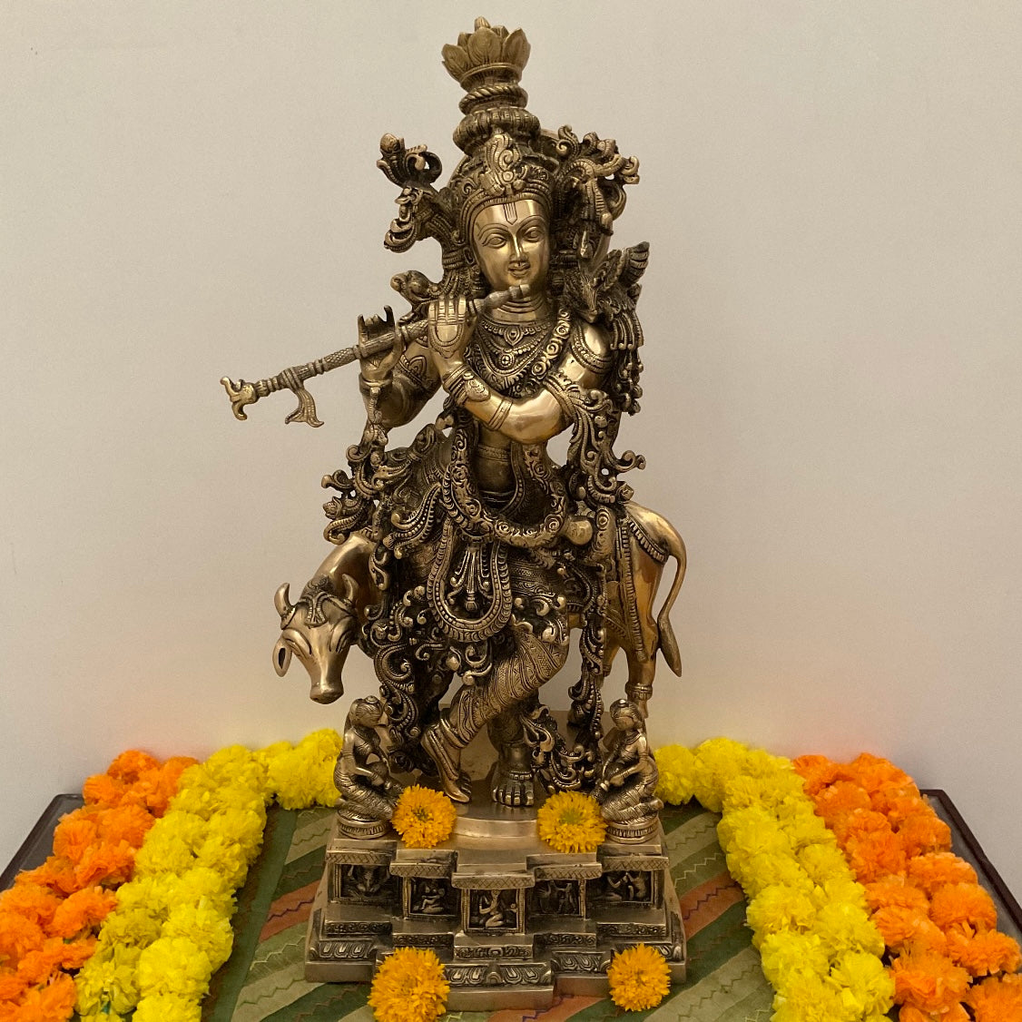 Large Krishna Brass Idol Statue | Indian Home Decor | Crafts N Chisel