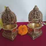 Lakshmi Ganesha Vilakku Diya (Set of 2) - Handmade Brass lamp - Decorative Festive Decor