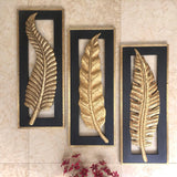 30” Brass Leaf Wall Hanging (Set of 3) - Crafts N Chisel - Indian home decor - Online USA