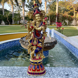 30 inches Lord Krishna Idol Brass Stonework - Krishna Statue Decorative Figurine - Crafts N Chisel - Indian Home Decor USA