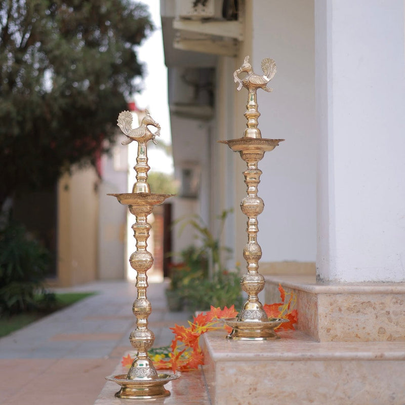 35” Annapakshi Nilavilakku (Set of 2) - Handmade Brass lamp - Decorative Decor - Crafts N Chisel - Indian Home Decor USA