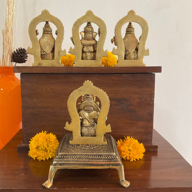 4.4” Lakshmi Ganesh Saraswati Kuber Brass Idol - Decorative Home Decor - Crafts N Chisel - Indian Home Decor USA
