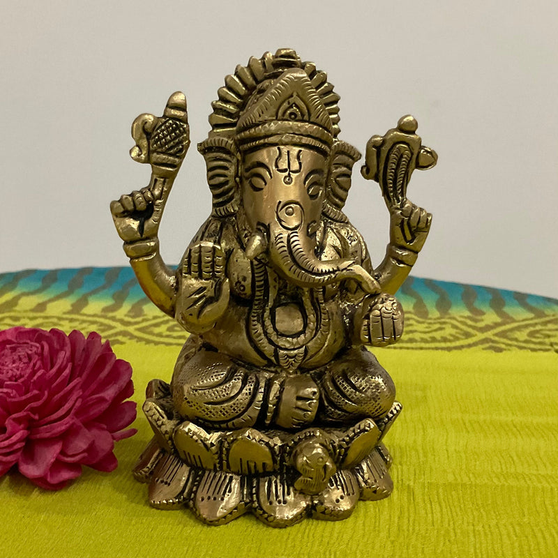4” God Brass Idols (Set of 5) - Pooja Murti Statue - Housewarming Gift - Crafts N Chisel - Indian Home Decor USA