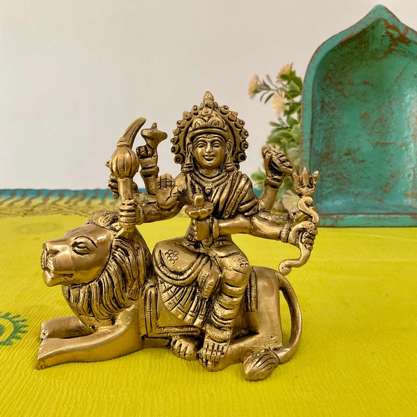 4” Ma Durga Brass Idol - Hindu God Statue - Decorative Murti - Crafts N Chisel - Indian Home Decor USA