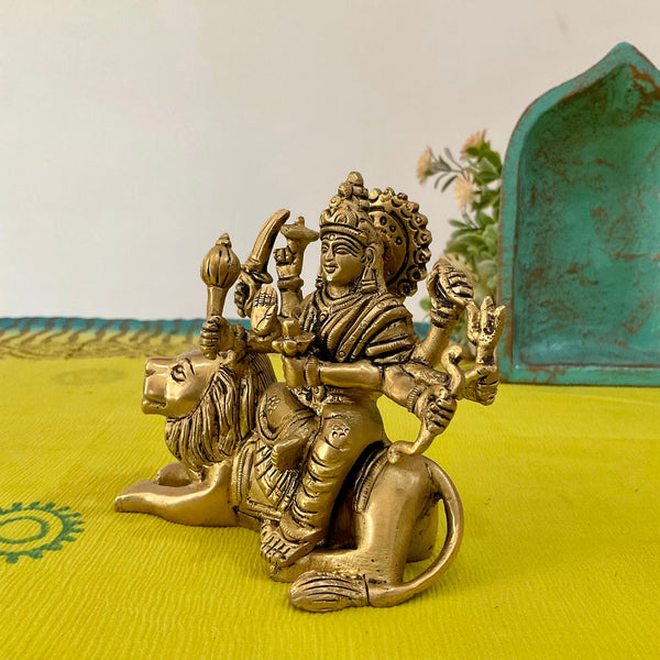 4” Ma Durga Brass Idol - Hindu God Statue - Decorative Murti - Crafts N Chisel - Indian Home Decor USA