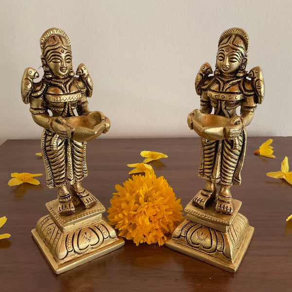 5.5” Deep Lakshmi (Set of 2) - Handmade Brass lamp - Decorative Diya - Crafts N Chisel - Indian Home Decor USA