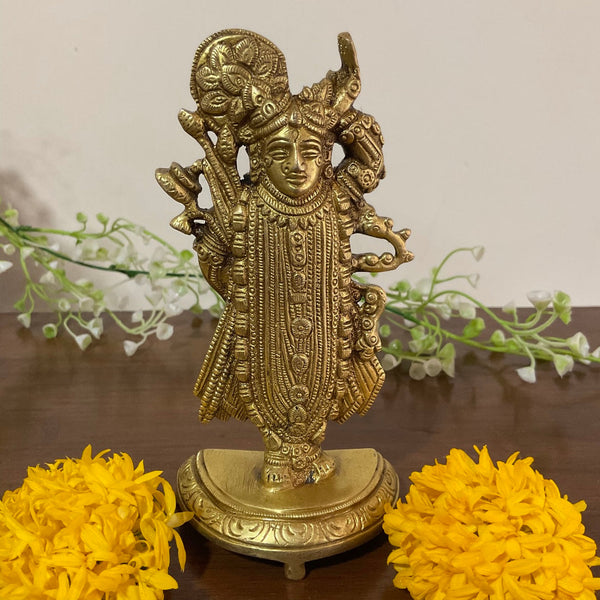 5.5” Lord Shrinathji Brass Idol - Crafts N Chisel - Indian Home Decor USA