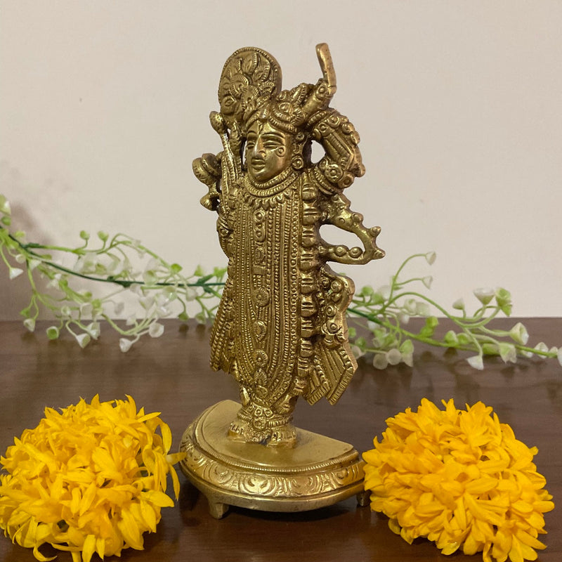 5.5” Lord Shrinathji Brass Idol - Crafts N Chisel - Indian Home Decor USA