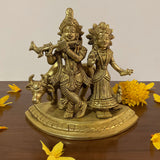5.5” Radha Krishna With Cow Decorative Brass Idol and Statue - Crafts N Chisel - Indian Home Decor USA