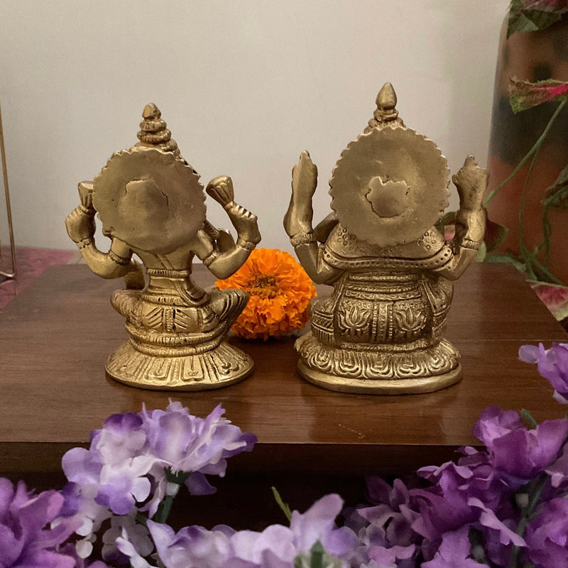 5” Lakshmi Ganesh Brass Idol - Decorative Home Decor-Crafts N Chisel USA - Indian Home Decor USA