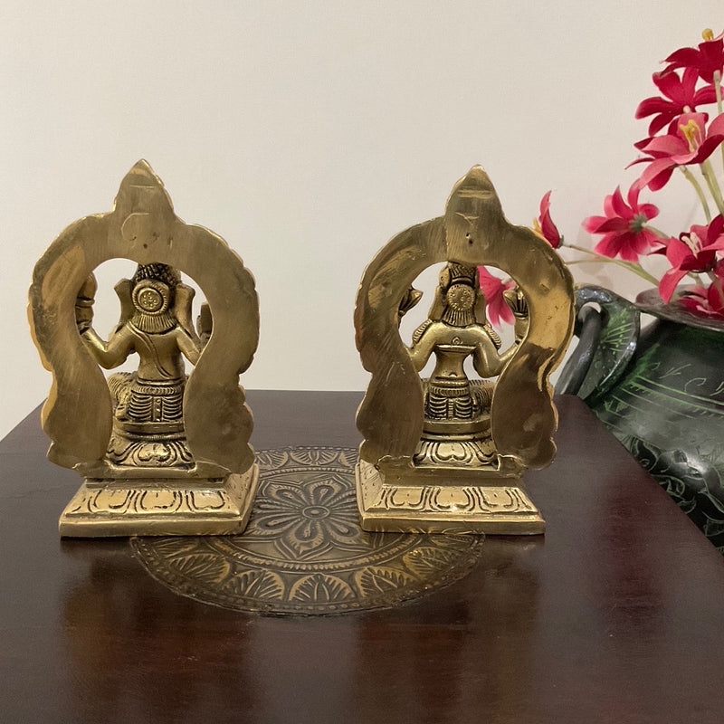 5” Lakshmi Ganesh With Prabhavali Brass Idol - Decorative Home Decor - Crafts N Chisel - Indian Home Decor USA