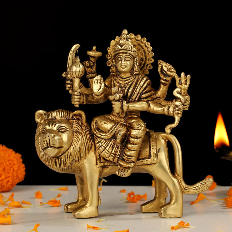 5” Ma Durga Brass Idol - Hindu God Statue - Decorative Murti - Crafts N Chisel - Indian Home Decor USA