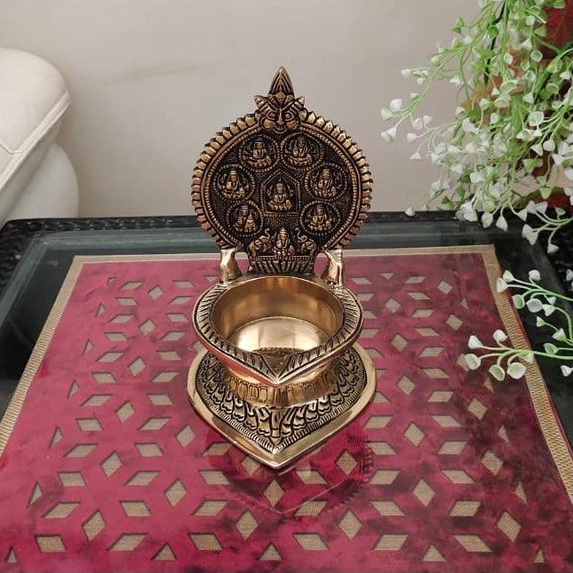 Ashtalakshmi Vilakku Diya - Handmade Brass lamp - Decorative Festive Decor-Crafts N Chisel - Indian home decor online USA